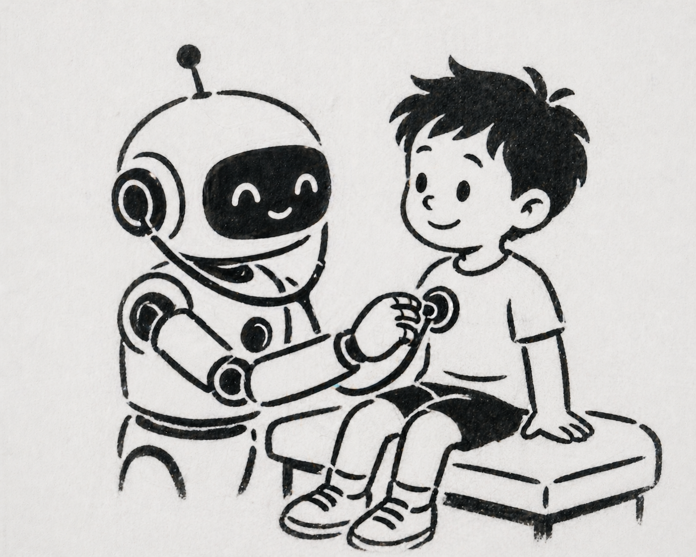Illustration of a robot and a child sitting together